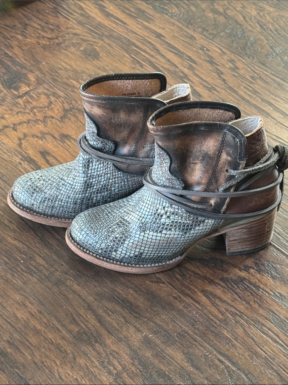 Freebird by Steven Metallic Gray and Distressed Brown Snake-Texture Ankle Boots - Picture 4 of 15